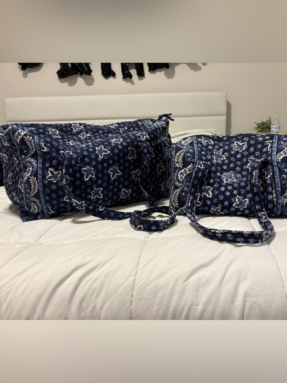 vera bradley navy blue coin vintage quilted duffel bag set